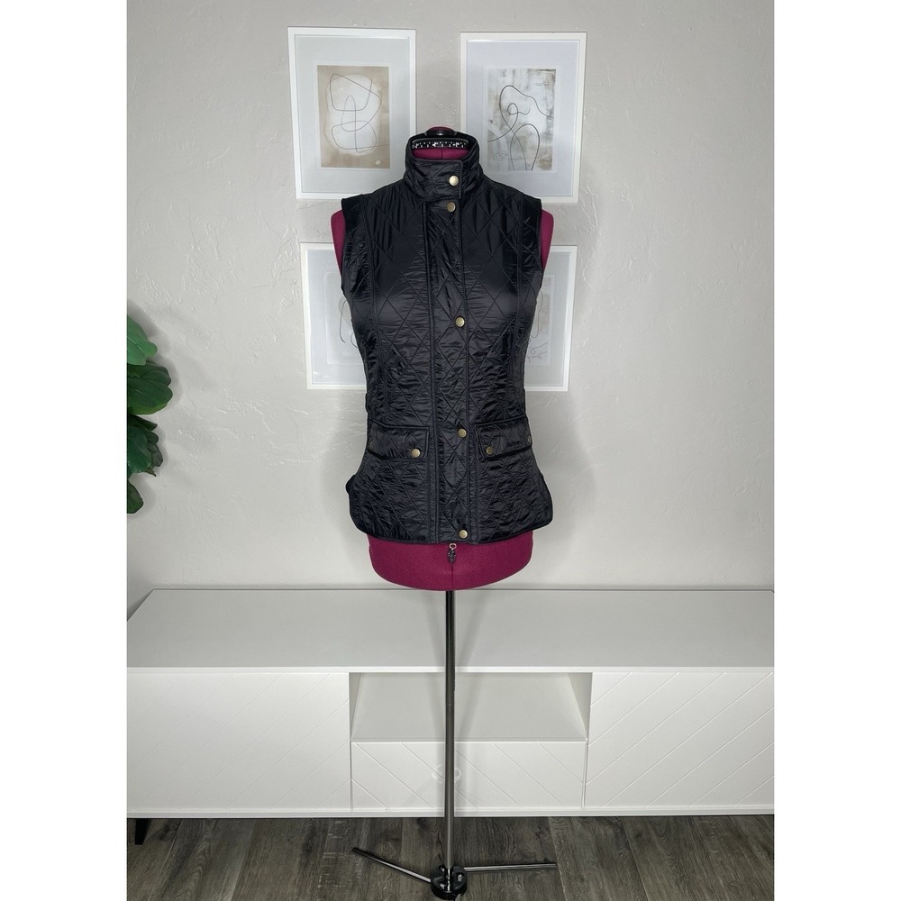 Barbour Vest Women's 6 Otterburn Gilet Quilted Black Full Zip Snap‎ Button